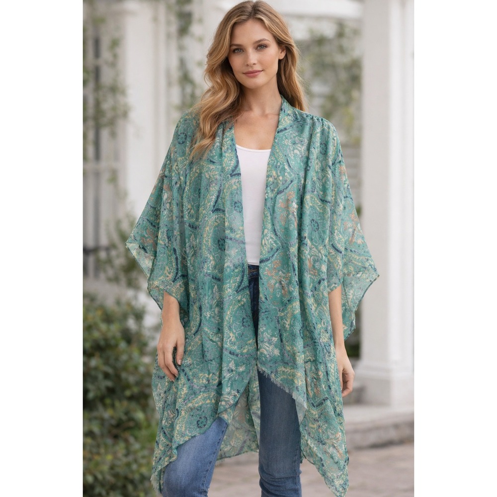 Lane Bryant Beautiful Teal Medallion Kimono Women's One Size NWT‎ Retails $50
